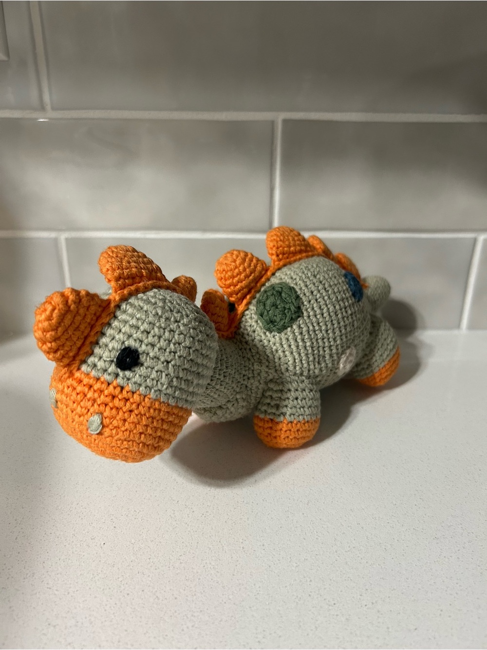 Handmade Orange & Green Crochet Dinosaur